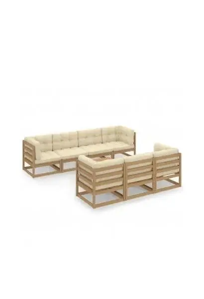 VIDAXL 3076422 Conjunto sofás con cojines y mesa de jardín de madera con acabado marrón y crema de vidaXL