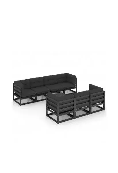 VIDAXL 3076423 Juego de muebles con sofás y mesa para exterior de madera de pino negro de vidaXL