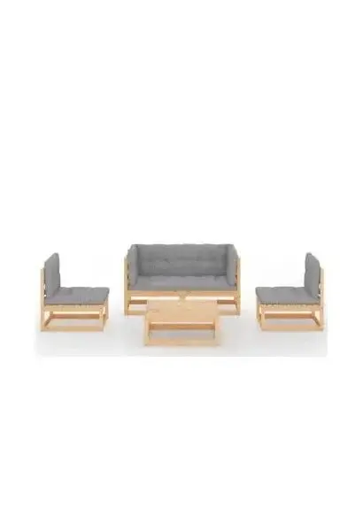 VIDAXL 3076434 Conjunto de muebles de pino para uso exterior de 5 piezas con cojines color gris de vidaXL