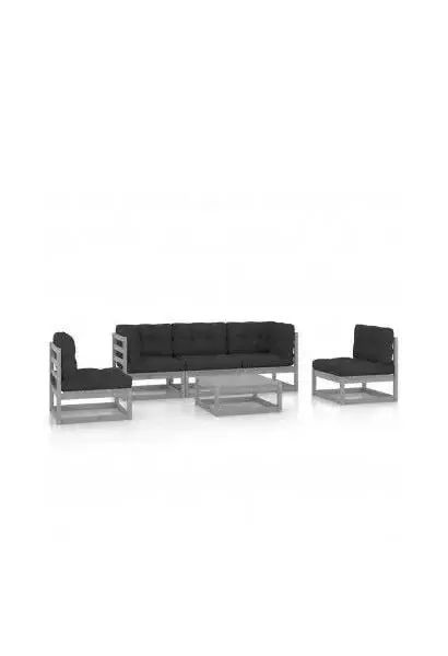 VIDAXL 3076446 Conjunto para jardín de 6 piezas de mesa con sofás de madera de pino gris y cojines color gris antracita oscuro de vidaXL