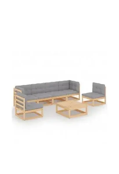 VIDAXL 3076454 Conjunto de muebles de exterior de 7 piezas de madera de pino con cojines gris de vidaXL