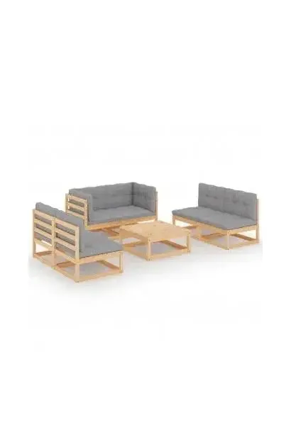 VIDAXL 3076464 Conjunto de muebles de exterior de 7 piezas de madera de pino con cojines color gris de vidaXL
