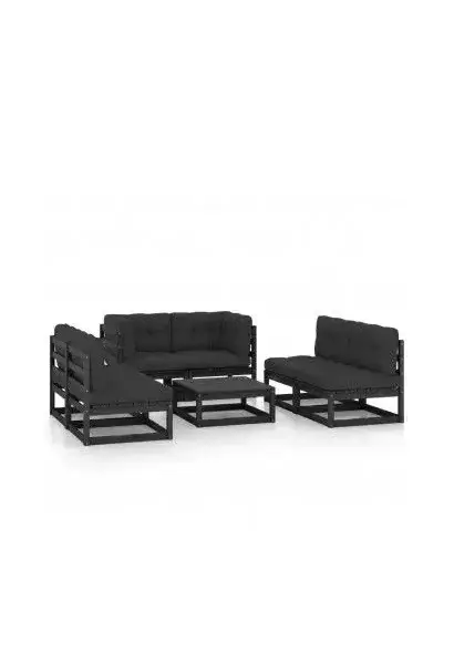 VIDAXL 3076468 Conjunto de jardín de sofá modular de 4 plazas y mesa de centro de madera de pino negro con cojines antracita de vidaXL