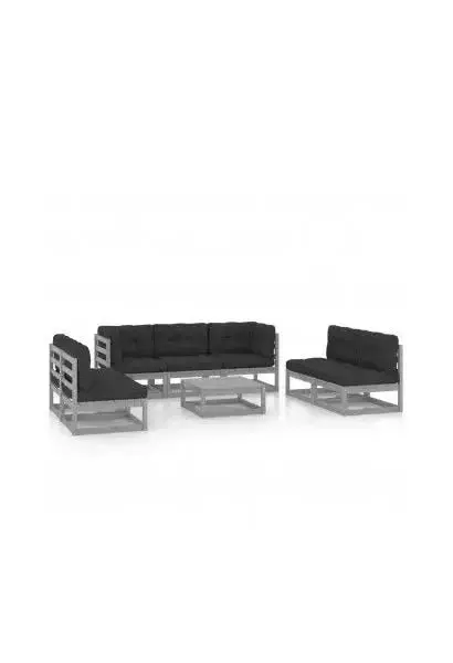 VIDAXL 3076476 Set de muebles de jardín de 8 piezas de madera de pino gris con cojines en color antracita de vidaXL