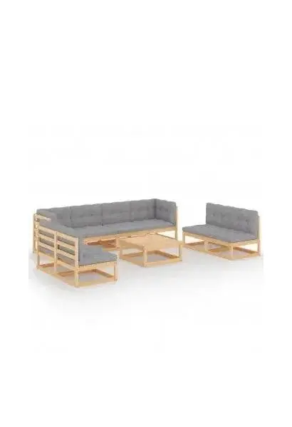 VIDAXL 3076484 Conjunto mobiliario de jardín fabricado en madera de pino marrón y con cojines en color gris de vidaXL