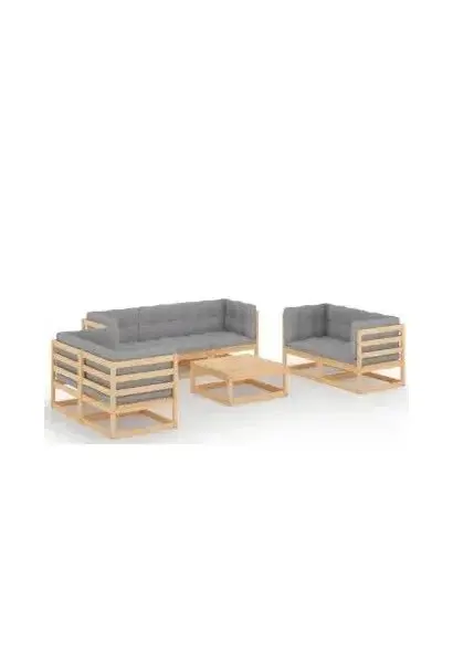 VIDAXL 3076504 Conjunto de muebles de exterior gris y madera de pino maciza de ocho piezas con cojines de vidaXL