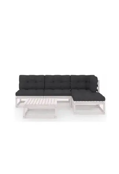 VIDAXL 3076540 Conjunto de muebles de pino para uso exterior de 5 piezas color blanco con cojines antracita de vidaXL