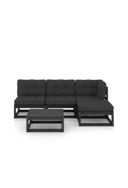 VIDAXL 3076543 Juego de muebles para jardín de 5 piezas con cojines fabricado en madera y tela de color negro y gris antracita de vidaXL