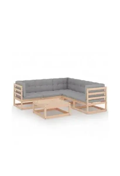 VIDAXL 3076549 Conjunto de jardín de 6 piezas de mesa con sofás de madera de pino y cojines color gris de vidaXL