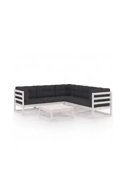 VIDAXL 3076550 Conjunto de muebles de exterior de madera de pino blanca con cojines color gris antracita de vidaXL