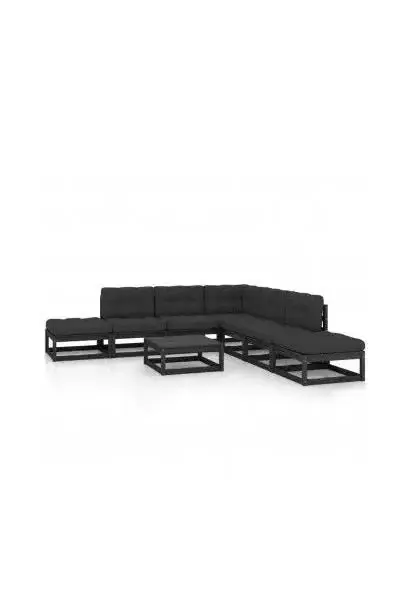 VIDAXL 3076563 Conjunto de muebles para jardín fabricados en madera de 8 piezas con cojines en color negro y gris antracita de vidaXL