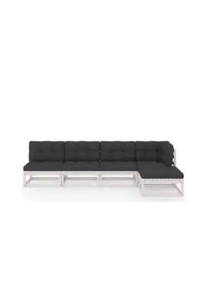 VIDAXL 3076565 Conjunto de muebles de pino para exterior de 5 piezas color blanco con cojines antracita oscuro de vidaXL