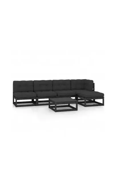 VIDAXL 3076573 Juego de muebles fabricado en madera para el jardín con cojines de color negro y gris de vidaXL