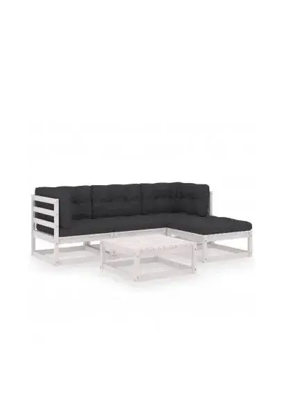 VIDAXL 3076580 Conjunto de sofá y mesa con reposapiés fabricado en madera de pino blanca con cojines gris antracita de vidaXL