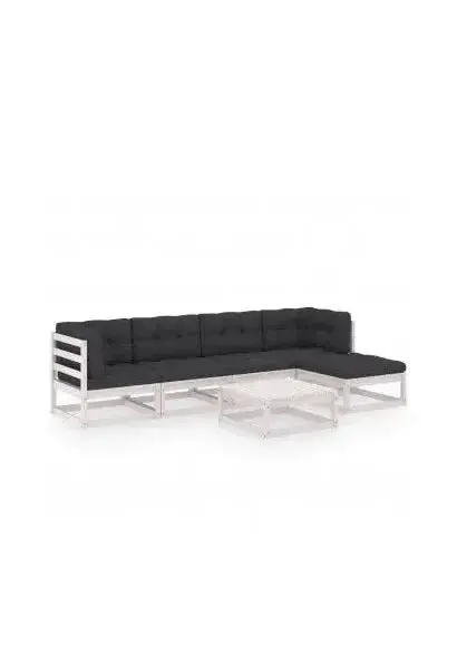 VIDAXL 3076590 Conjunto de jardín de 6 piezas de mesa con sofás y reposapiés de pino blanco con cojines gris antracita de vidaXL