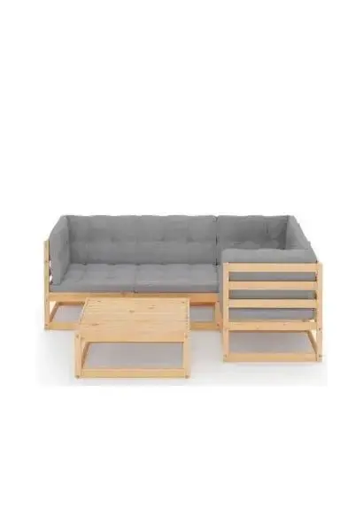 VIDAXL 3076599 Juego de muebles de pino para uso exterior de 5 piezas con cojines color gris de vidaXL