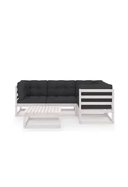 VIDAXL 3076600 Conjunto de muebles de pino para uso exterior de 5 piezas color blanco con cojines antracita oscuro de vidaXL