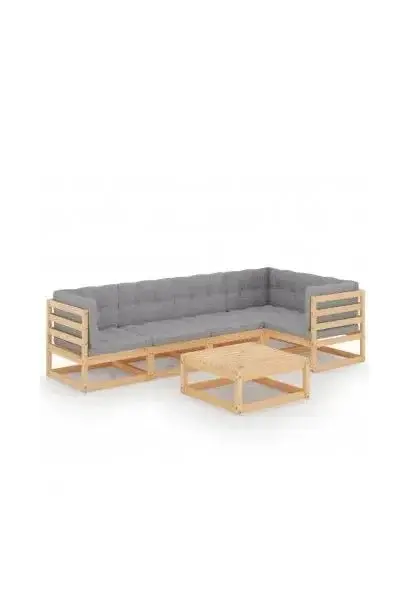 VIDAXL 3076609 Conjunto de jardín con 6 piezas de mesa con sofás de madera de pino y cojines color gris de vidaXL