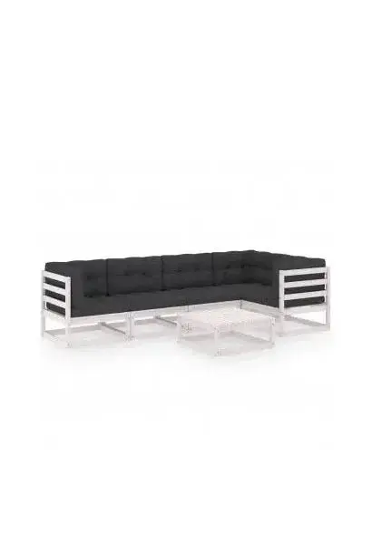 VIDAXL 3076610 Conjunto de muebles para exterior de madera de pino blanca con cojines color gris antracita de vidaXL