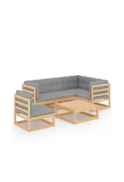 VIDAXL 3076629 Conjunto de jardín con 6 piezas de mesa con sofás en madera de pino y cojines color gris de vidaXL