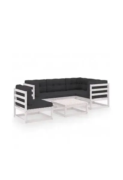 VIDAXL 3076630 Conjunto de muebles para exterior con seis piezas de madera de pino blanca con cojines color gris antracita de vidaXL