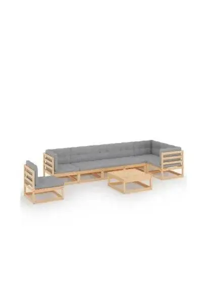 VIDAXL 3076649 Juego de muebles para jardín de 8 piezas de madera pino maciza con cojines Grises de vidaXL
