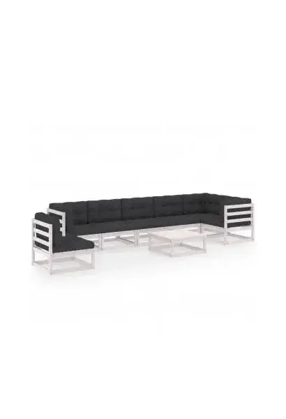 VIDAXL 3076650 Set de muebles de jardín de 8 piezas en madera de pino blanco con cojines de color antracita de vidaXL
