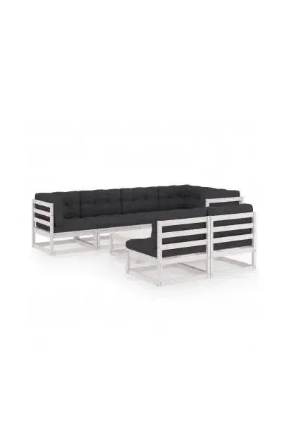 VIDAXL 3076660 Set de muebles de jardín de 8 piezas en madera de pino blanco con cojines de color antracita de vidaXL