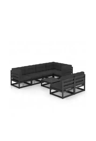 VIDAXL 3076663 Conjunto de muebles de jardín 8 piezas en madera de color negro y gris antracita de vidaXL