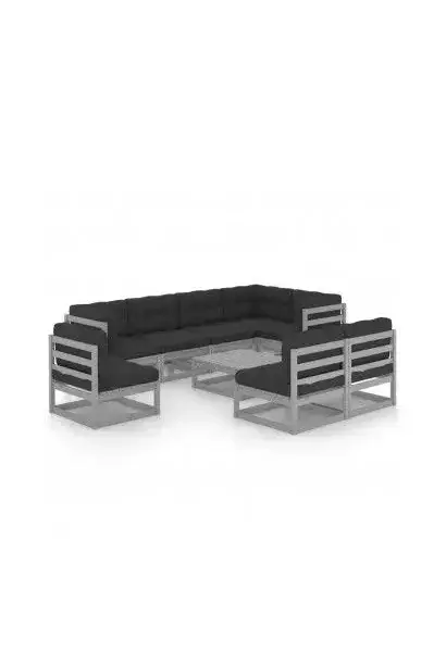VIDAXL 3076681 Conjunto de muebles fabricado en madera de pino en color gris con cojines antracita de vidaXL