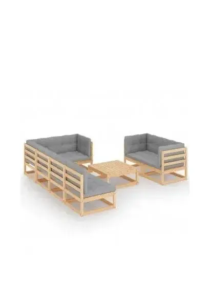 VIDAXL 3076699 Conjunto de muebles para jardín de madera de pino acabado natural con cojines color gris de vidaXL