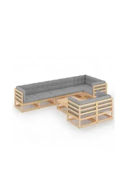 VIDAXL 3076709 Juego de muebles fabricados en madera para jardín con cojines de color gris de vidaXL