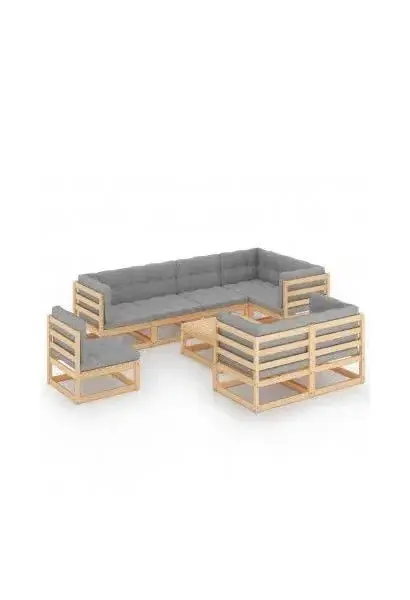 VIDAXL 3076719 Conjunto de muebles para jardín fabricado en pino con cojines de color gris de vidaXL