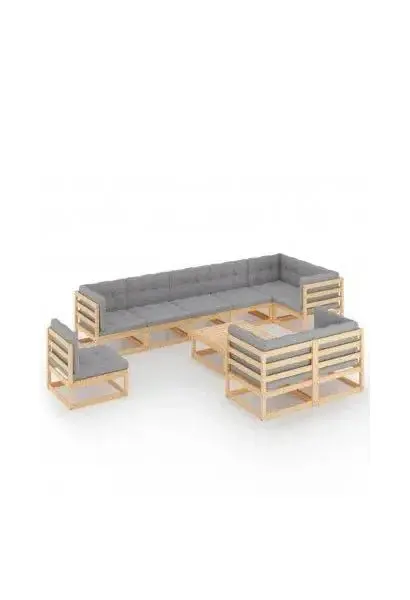 VIDAXL 3076729 Conjunto mobiliario de muebles fabricados en pino con cojines de acabado gris de vidaXL