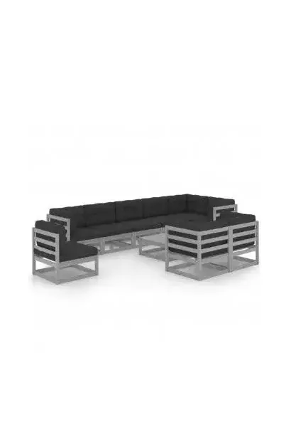 VIDAXL 3076731 Conjunto moderno de muebles fabricados en madera maciza con cojines de color gris de vidaXL