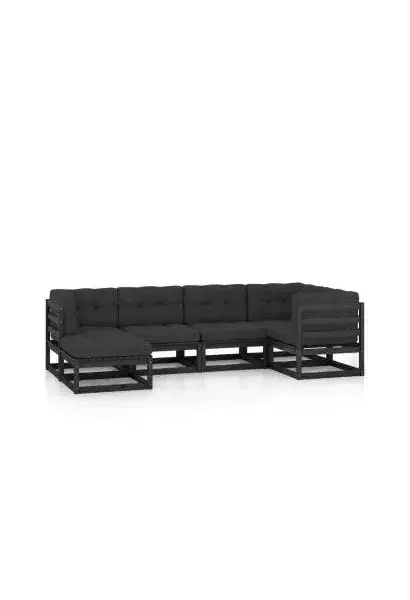 VIDAXL 3076738 Juego de muebles para jardín con cojines de 6 piezas fabricado en madera de pino y tela de color negro y gris de vidaXL