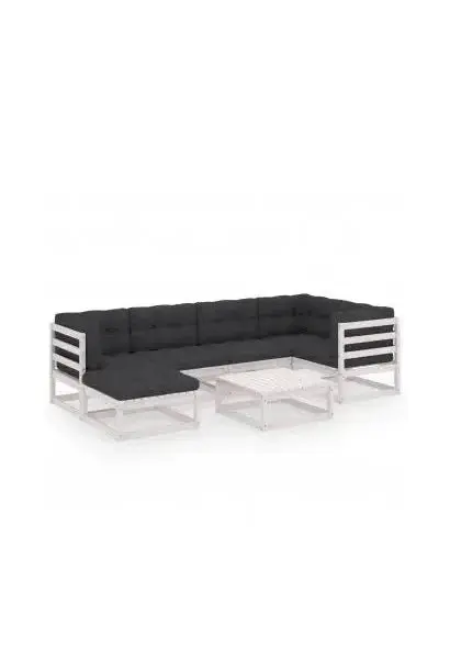 VIDAXL 3076740 Conjunto de sofás con mesita para jardín de 7 piezas en madera de pino blanco y antracita de vidaXL
