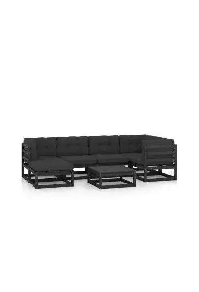 VIDAXL 3076743 Juego de muebles para jardín con cojines de 7 piezas fabricado en madera y tela de color negro y gris de vidaXL