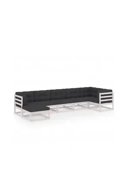 VIDAXL 3076745 Juego de muebles para jardín de 7 piezas de madera de pino maciza color blanco de vidaXL