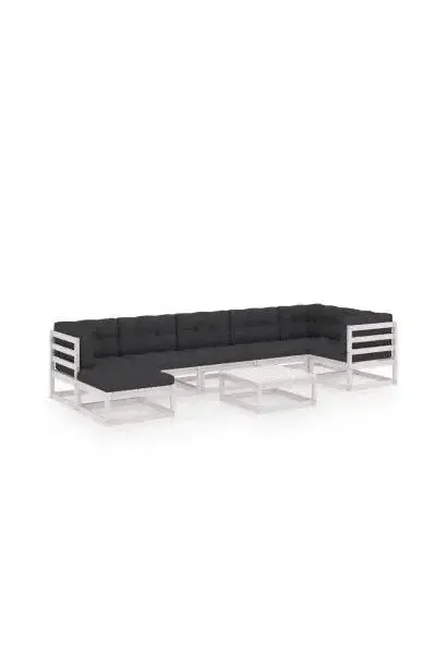 VIDAXL 3076750 Conjunto de muebles de madera para jardín color blanco con cojines de poliéster gris de vidaXL