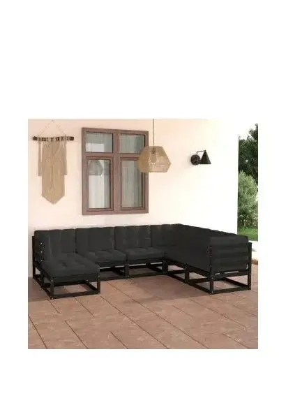 VIDAXL 3076758 Juego de muebles de jardín con cojines de 7 piezas fabricado en madera de pino y tela de color negro y gris de vidaXL