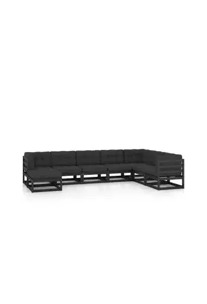 VIDAXL 3076768 Juego de muebles con cojines para jardín de 8 piezas fabricado en madera de color negro y gris de vidaXL
