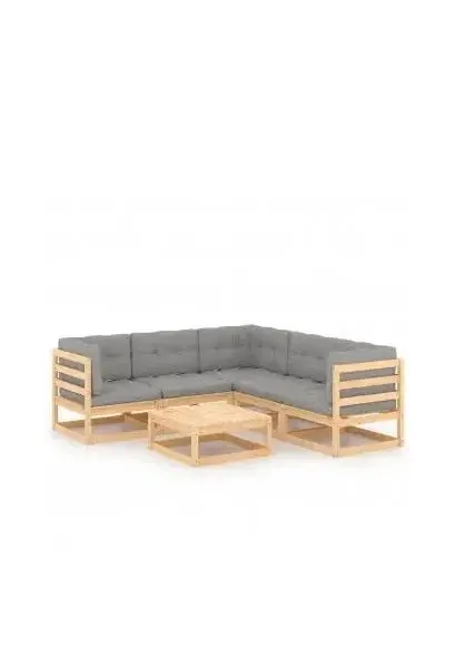VIDAXL 3076779 Conjunto de jardín con 6 piezas de mesa con sofás en madera de pino y cojines color gris de vidaXL