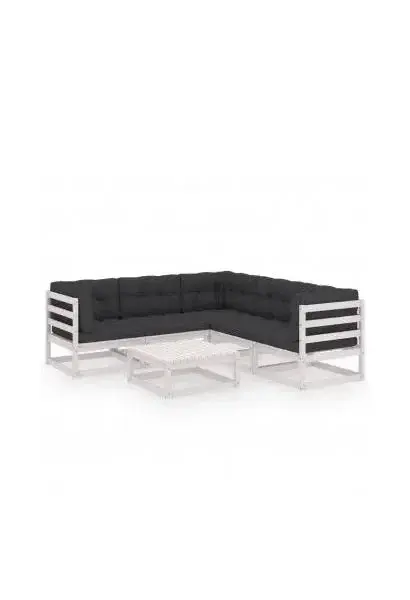 VIDAXL 3076780 Conjunto de muebles para exterior con seis piezas en madera de pino blanca con cojines color gris antracita de vidaXL