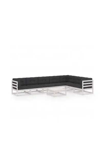 VIDAXL 3076800 Set de muebles de jardín de 8 piezas en madera de pino blanco con cojines de color antracita de vidaXL