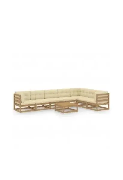 VIDAXL 3076802 Conjunto sofás con cojines y mesa de jardín madera con acabado miel y crema de vidaXL