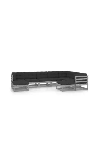 VIDAXL 3076806 Juego de muebles para jardín de 9 piezas con cojines fabricado en madera maciza pino y tela de color gris de vidaXL
