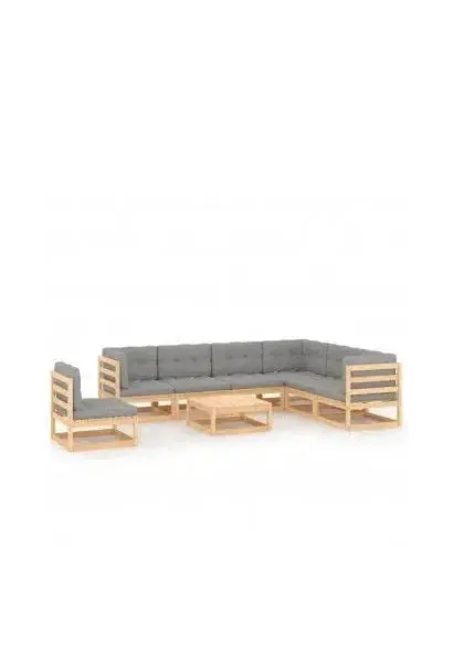 VIDAXL 3076819 Set de muebles modulares de 8 piezas de madera de pino con cojines en color gris de vidaXL