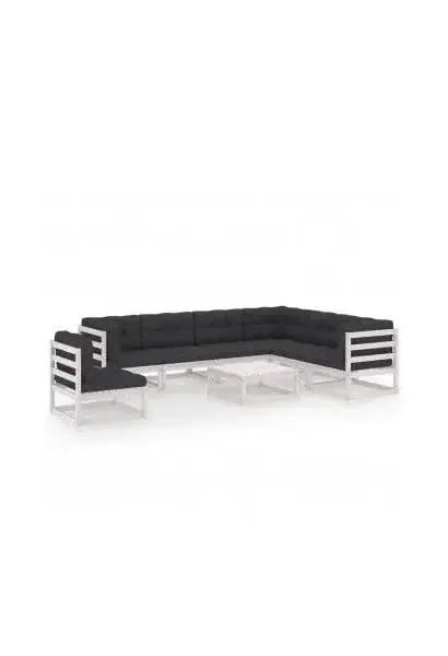 VIDAXL 3076820 Set de muebles de jardín de 8 piezas en madera de pino blanco con cojines de color antracita de vidaXL