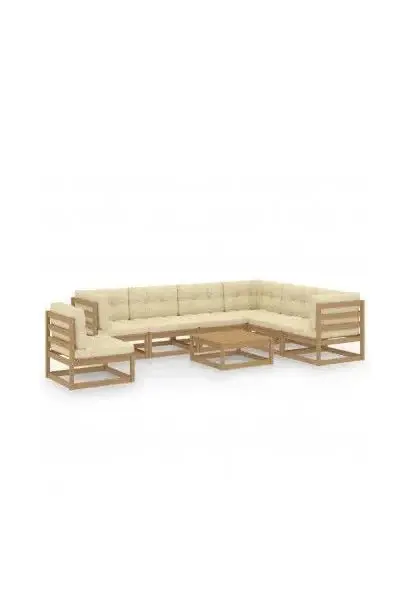 VIDAXL 3076822 Conjunto de sofás con cojines y mesas de jardín madera con acabado miel y crema de vidaXL